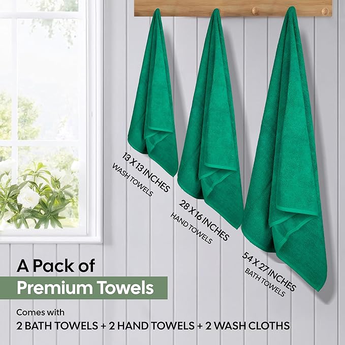 EcoNour Luxury 6-Piece Cotton Towel Set | 100% Green Turkish Cotton Towels for Bathroom, Spa, Gym & Hotel | Includes 2 Bath Towels, 2 Hand Towels, 2 Wash Cloths | Soft, Quick Dry & Highly Absorbent