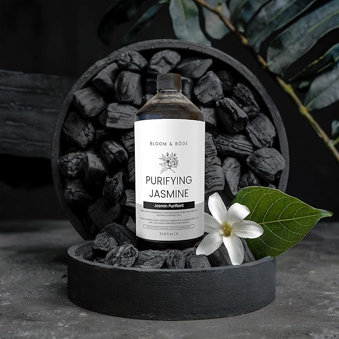 Bloom & Bōde Luxury Liquid Hand Soap - Natural Scented Hand Wash - Gentle Hand Soap with Essential Oils, Activated Charcoal & Aloe Vera - Moisturizing Handwash Refill, Purifying Jasmine Scent, 33.8oz