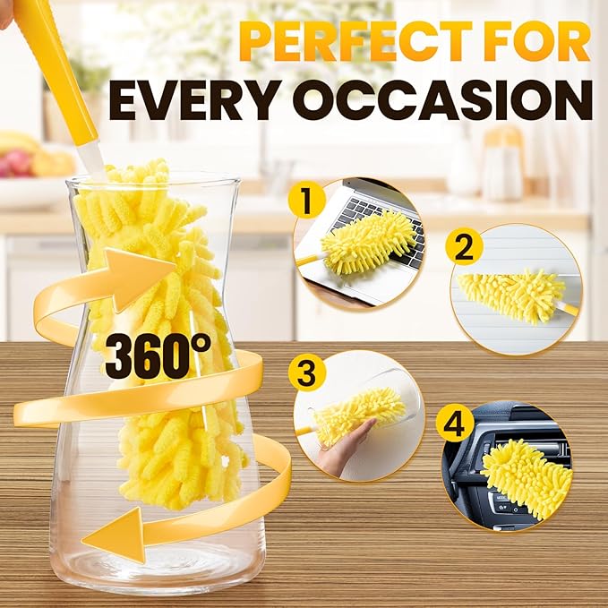 Duster Refills for Swiffer - Reusable Duster Refill Compatible with Duster Refill, 360° Dusters Refills 6 Pack + 1 Handle