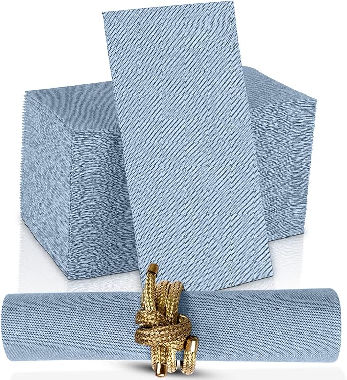 Disposable Cloth-Like Paper Napkins, 200 Pack 12" x 17" Linen-Feel Blue Denim Dinner Napkins For Wedding, Party, Kitchen Or Bathroom, Made In USA
