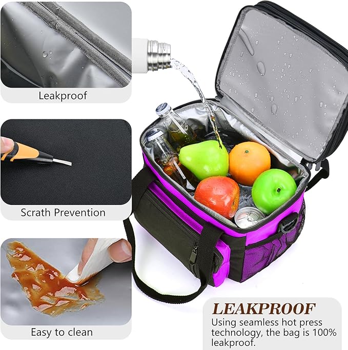 LOKASS Lunch Box for Women/Men-16L-Insulated Lunch Bag, Expandable Double-layer Leakproof Cooler Bag with Upgrade Adjustable Shoulder Strap Ideal for Work/Travel/Picnics（Hot Pink）