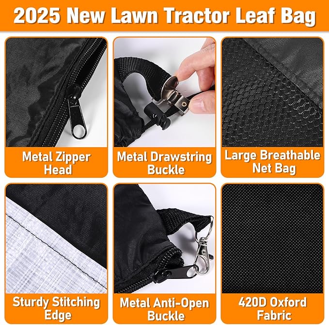 2025 New Large Lawn Tractor Leaf Bag - Grass Catcher Bag, 79x52 Inch Leaf Bag with Extra Large Capacity for Fast Leaf Collection, Heavy Duty Materials Fits for Most Riding Lawn Mowers