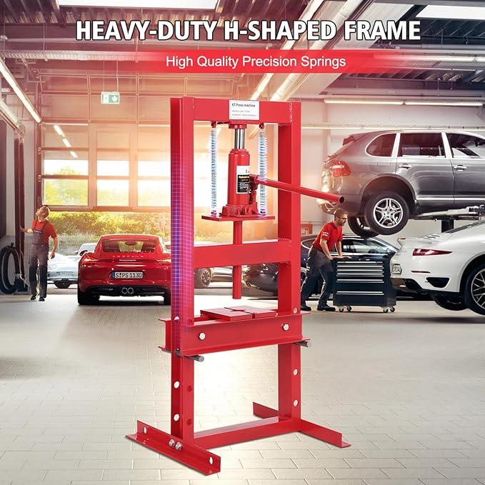 6 Ton Hydraulic Shop Press, H-Frame Garage Floor Adjustable Shop Bearing Press with Stamping Plates to Bend, Straighten, Or Press Parts, Install Bearings & U-Joints