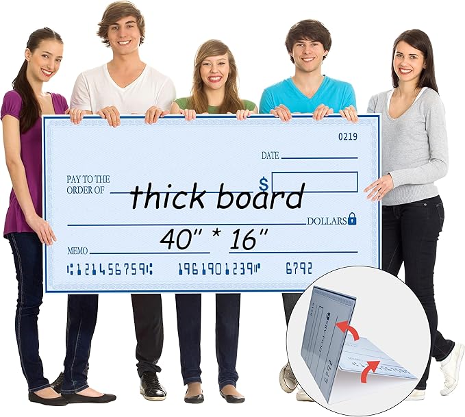 Giant Check for Presentations | 40x16 Dry Erase Big Check Board for Fundraisers - Oversized Fake Check Award, Charity & Donation Events