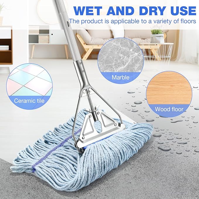String Mop Heavy Duty for Floor Cleaning- Industrial Commercial Wet Mop with 59inch Mop Handle for Home,Garage,Office, Workshop, Warehouse Floor Cleaning
