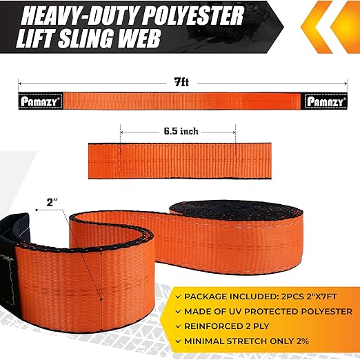 2 Pack 2”x7FT Supper Sturdy Lift Sling Straps, 18800 Pound Capacity Heavy Duty Eye-Eye Nylon Strap for Hoist, 2-Ply Polyester Rigging Straps, Tree Saver Recovery Straps Web Sling Winch