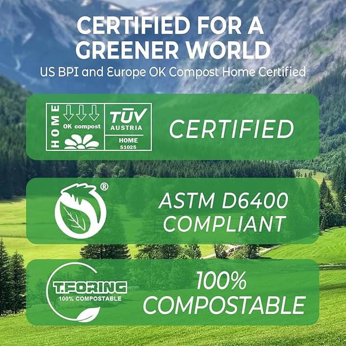 1.6 Gallon Handle Tie Compostable Food Scrap Bags For Counter Top Compost Bin, Small Compost Bags, 80 Count, 6 Liter, BPI & OK compost INDUSTRIAL Certified