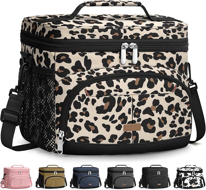 Lunch Box for Man Women, Insulated Lunch Bag Cooler Bag Leakproof Lunchbox Lunch Tote Bags with Removable Strap for Work School Picnic Travel (Leopard/12L