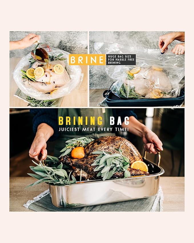 Liquid Solution Two Oversized Heavy Duty Brining Bags, along with Two Strong and Durable Meat Claws and a Turkey baster kit – Perfect for Large Turkey and Meat Roast – Delicious and Efficient