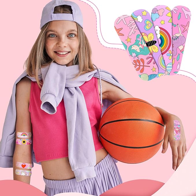 Patelai 300 Pieces Kids Bandages Bulk 10 Styles Children's Adhesive Flexible Colorful Cute Cartoon Bandages Waterproof Breathable Stickers Protection Care Cuts for Girls Boys(Unicorn)