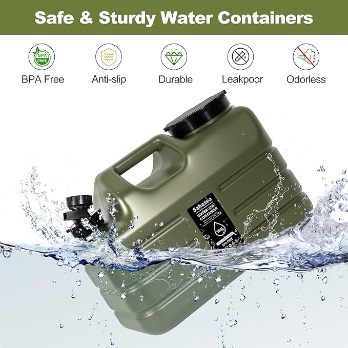 3 Gallon Water Jug, Portable Camping Water Jug BPA Free, Leak-Proof Water Storage Containers for Camping, Emergency Water Storage for Outdoor Hiking Picnic, Green