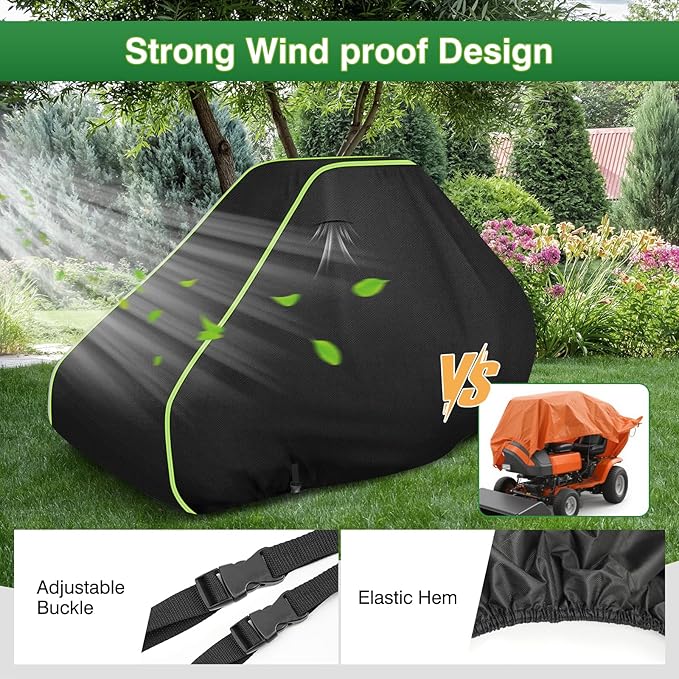 Zero Turn Mower Cover -Heavy-Duty 420D Cotton Lined Oxford Fabric Waterproof Lawn Tractor Covers, UV Resistant & Includes Storage Bag. All-Weather Outdoor Mower Cover Universal Fits Decks Up to 54"