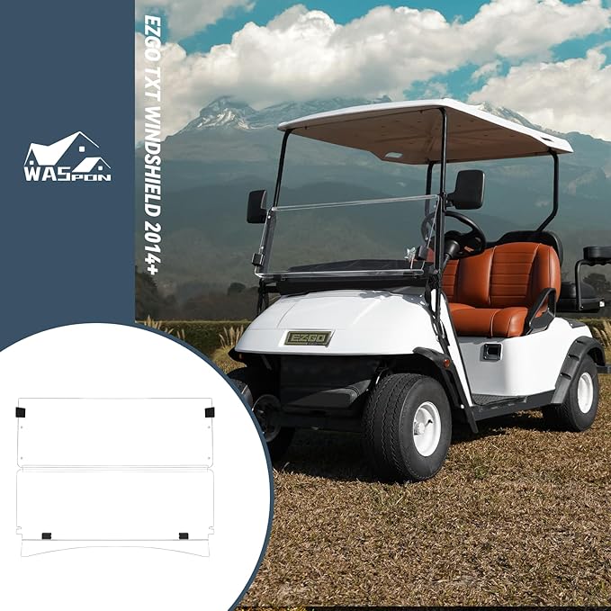 Golf Cart Windshield for EZGO/Club Car DS/Precedent/Yamaha Gas & Electric Models, 5MM Thicken Foldable, Clear Highly Transparent and Impact Resistant Acrylic