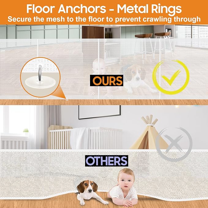 180" Extra Wide Retractable Baby Gates for Large Openings, 42" Extra Tall with Support Rods, Prevent Crawling, Mesh Dog/Pet Gate for Stairs/Doorways, Indoor/Outdoor Use