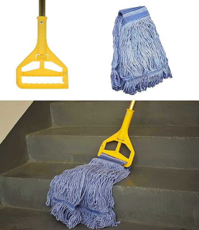 Mop Head Replacement Commercial Heavy Duty String Blue Wet Mop Heads for 3 Typs Commercial Mop Handle(4 pcs,Medium,Weight 16oz)