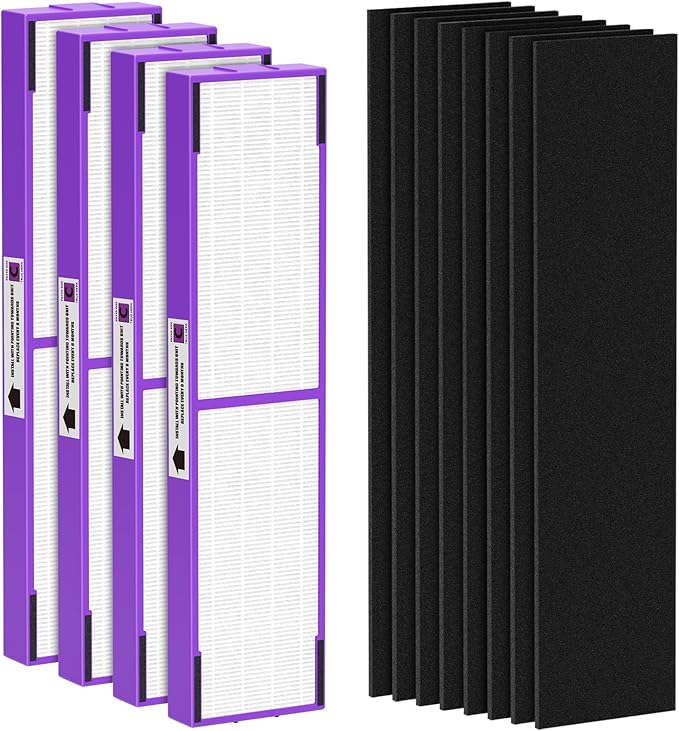 FLT5250PT True HEPA Replacement Filter C Pet, Compatible with Germ-Guardian AC5250PT, AC5000E, AC5300B, AC5350W, AC5350B, CDAP5500 Air Purifiers, 4 HEPA Filter and 8 Pre-Filters