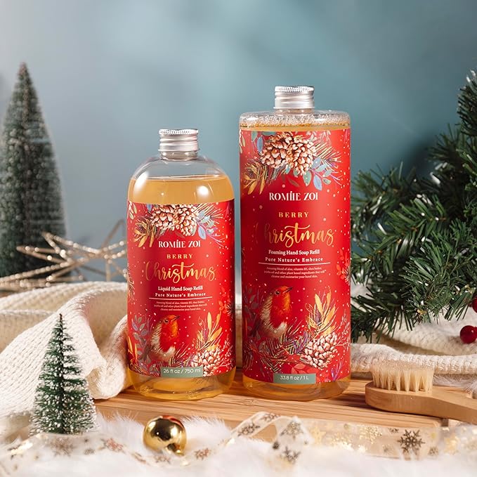 ROMIIE ZOI Christmas Liquid Hand Soap Refill- Berry Christmas- Infused with Holiday Floral Aroma, Gentle & Moisturizing Formula for Home & Kitchen, 750 ML/ 26 FL OZ