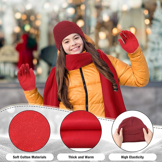 Unittype 300 Pcs Winter Beanies Gloves Scarf Set Bulk 100 Knit Skull Cap 100 Pair Winter Gloves 100 Neck Warmer for Men Women