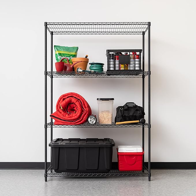 IRIS USA 4-Tier Shelves, 48"L x 18"W x 73"H (Up to 1200 lb), Adjustable Garage Shelving Heavy Duty, Metal Storage Shelves Wire Rack, Removable Locking Wheel, Shed Office Kitchen Garage Organizer Shelf
