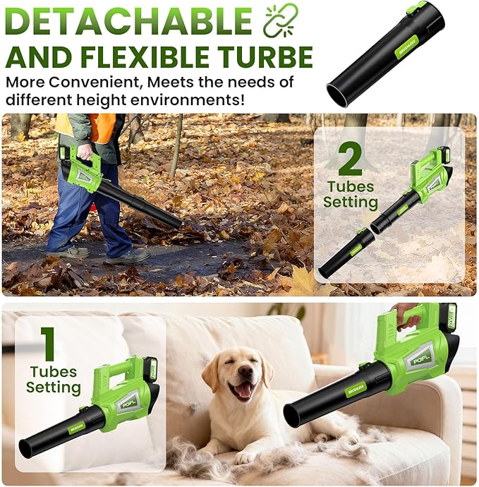 Leaf Blower Cordless, 21V Brushless Powerful Electric Leaf Blower with 2x4.0Ah Batteries and Fast Charger,6-Speed Modes,Shoulder Strap, Lightweight Leaf Blowers for Lawn Care,Blowing Leaves,Dust, Snow