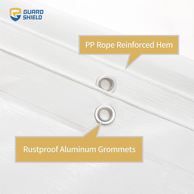 GUARD SHIELD Tarps Heavy Duty Waterproof 12x12 Feet White Poly Tarp Cover Square Outdoor Thick UV Resistant Tarpaulin with Grommets 10mil (2-Pack)