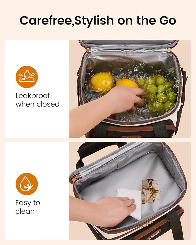 LOVEVOOK Insulated Lunch Bag For Women Men,Expandable Double Deck Lunch Box With Large Cup Holder,Leakproof Cooler Bag For Adult Lunch Tote Bag Work Picnic Beach with Adjustable Shoulder Strap Gift