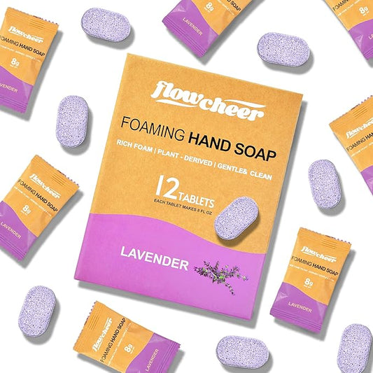 Foaming Hand Soap Tablets, 12 Pack (Makes 12 × 9 fl oz) – Lavender Fragrance, Fresh & Clean Hand Wash Refill, Eco-Friendly & Plastic-Free