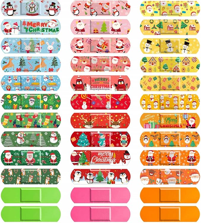 300 Pcs Christmas Kids Bandages 33 Style Cute Cartoon Santa Claus Bandage Flexible Breathable Christmas Character Bandages Strip Protect Cuts for Girls Boys Children Toddlers (Santa Claus)