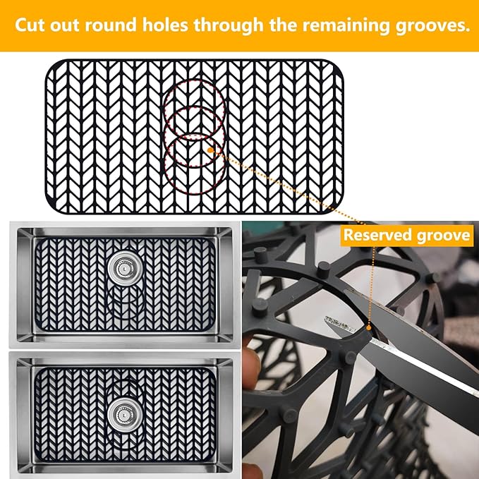 Sink Protectors for Kitchen Sink 12"13"16"18"19"24"26"28"29"30",Silicone kitchen sink mats protector for bottom of farmhouse sink(24"x12.5"Black)