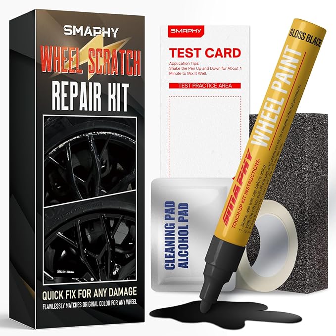 SMAPHY Wheel Scratch Repair Kit, Wheel Repair Kit Curb Rash Wheel Paint Rim Paint Pen for Wheel Repair, Universal Color Black Wheel Paint(Gloss Black）