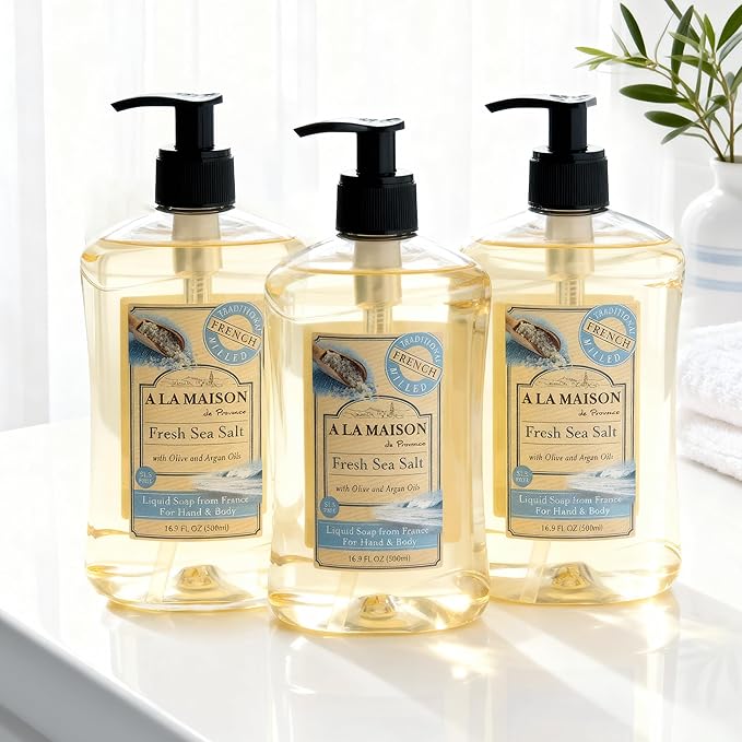 A LA MAISON French Liquid Hand Soap and Eco-Friendly Fresh Sea Salt, 3 pack 16.9 Fl Oz.