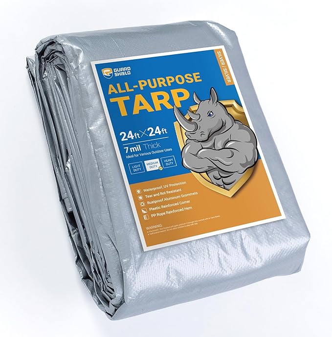 GUARD SHIELD Silver Tarp Waterproof 24x24 Feet Medium Duty All Purpose Poly Tarps Cover 7mil