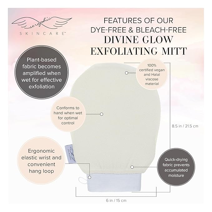 Seraphic Skincare (Original) Divine Glow Exfoliating Mitt (2pcs) – 100% Vegan Viscose Traditional Body Scrub Glove Kessa Korean Washcloth – Body Exfoliator for Self-Tan Removal & Keratosis Pilaris