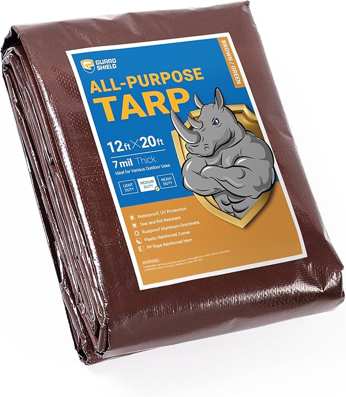 GUARD SHIELD Brown/Green Tarp 12x20 Feet Medium Duty Outdoor Waterproof Multi Purpose Poly Tarps Cover 7mil