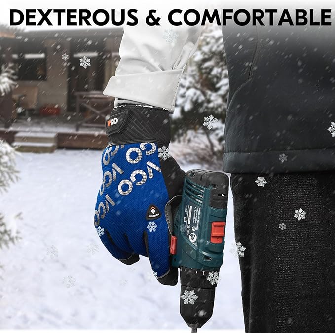 Vgo... 1 Pair Cold Weather Work Gloves Men, Goat Leather Gardening Gloves,Light Duty Mechanic Gloves(Blue,Size XL,GA9604F)