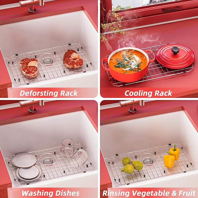 Metal Sink Rack 23" X 13",Stainless Steel Sink Protector for Kitchen Sink,Large Sink Grid for Bottom of Sink with Strainer and Corner Radius 2.4",Sink Grate with Rear Drain Hole for Single Bowl,1 Pack