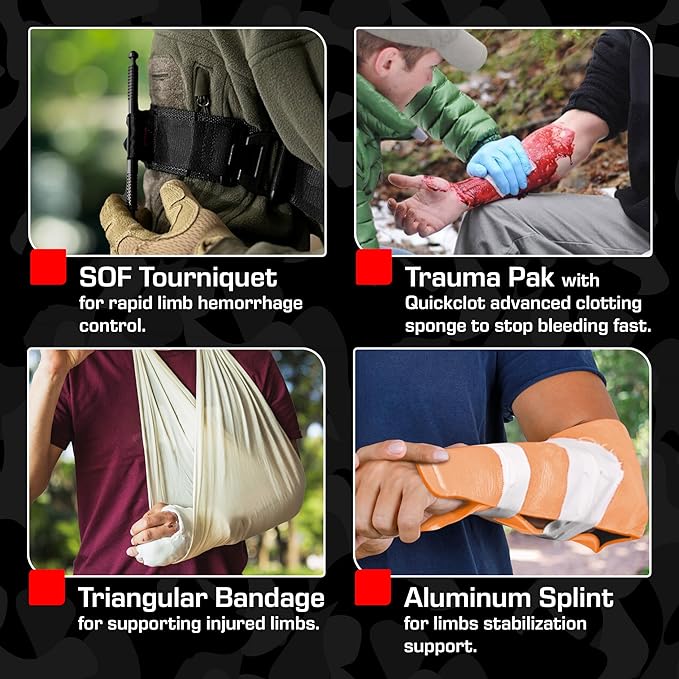 Premium IFAK Trauma First Aid Kit - Military Combat Tactical Molle - Active Shooter Kit with Vented Chest Seal, Emergency Bleeding Control - Black