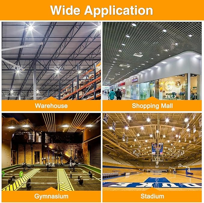 UFO LED High Bay Light 150W 120W 90W Adjustable High Bay LED Shop Lights 4500K 5000K 5700K Tunable 0-10V Dimmable for Warehouse Garage ETL DLC Listed AC100-277V