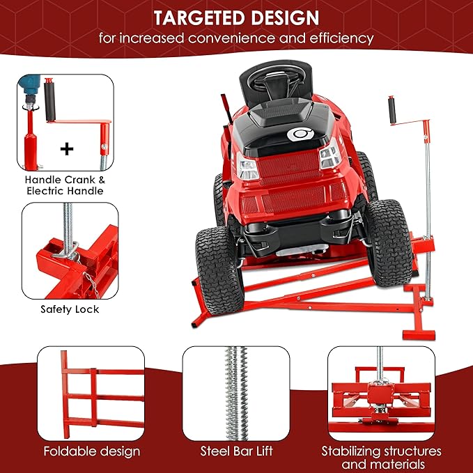 Lawn Mower Lift Jack, Riding Mower Lift for Lawn Mowers and Garden Tractors, Lawn Mower Load Capacity 880 Lbs, Wheel Width Limit 38in, Red