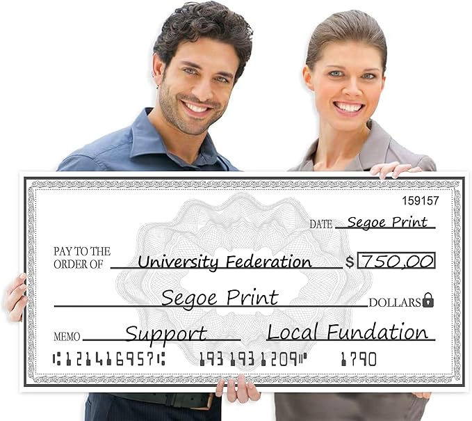 40x16 Inch Giant Paper Check Presentation Sign | Double-Sided Dry Erase Reusable for Endowments & Fundraisers | Oversized Printable Check Stock for Corporate Events