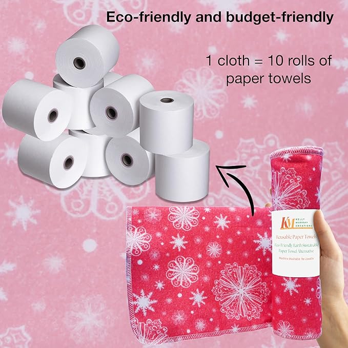 Pack of 10 Reusable Paper Towels | 10x10 Inch Cotton Towels | Kitchen Utensils Print | Eco Friendly, Washable, Quick Drying | Sustainable Cleaning Cloths | Holiday