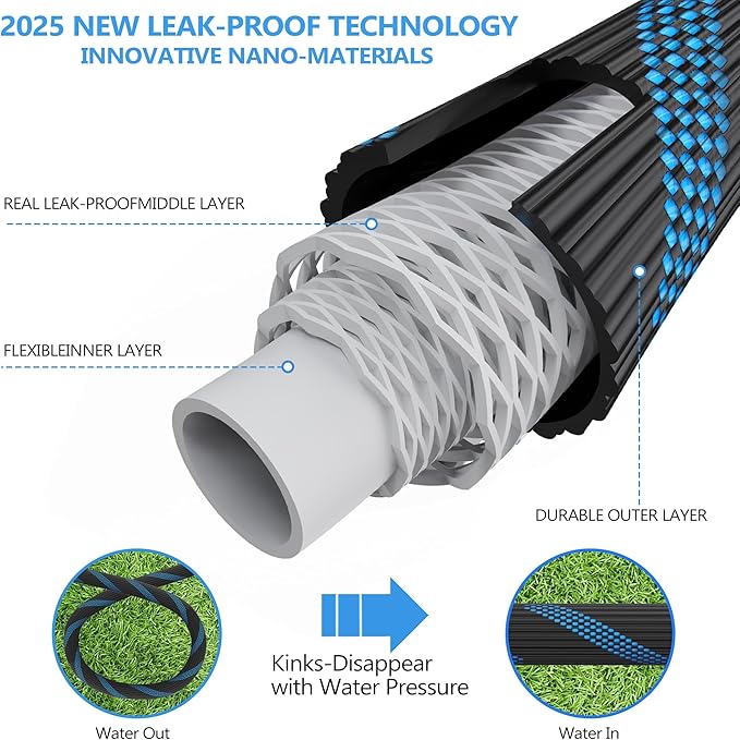 200 ft Garden Hose-No Kink,Heavy Duty,Lightweigh Flexible,Leakproof Water Hose with Sprayer Nozzle-3/4" Solid Brass Connectors-Rubber Car Hoses