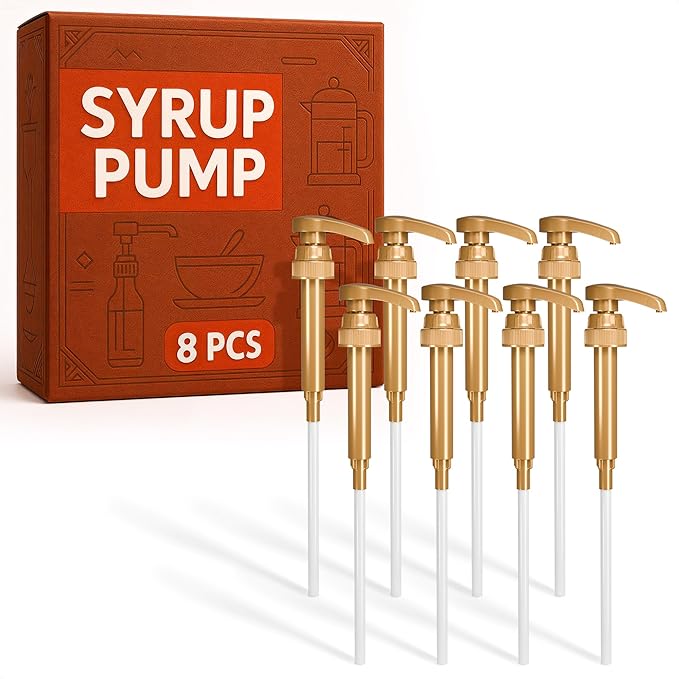 8 PCs Coffee Syrup Pumps - 9.25" Closed/11.54" Open Coffee Syrup Dispenser Pump - Fits Many 25.4 oz Bottles, Precise Dispensing, Lockable Mechanism, Easy to Use & Clean | Works with Liquids & Pastes