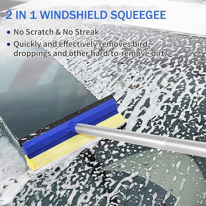 Wontolf 62'' Car Wash Brush with Long Handle, Scratch-Free Soft Bristles Sturdy Car Wash Mop Kit, Complete Car Cleaning Brush Kit Wash Mitt Towel Windshield Squeegee Wheel Tire Brush for Car Truck RV