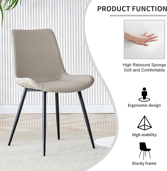 Marble Dining Table Set for 4, 50" Sintered Stone Dining Table and 4 Upholstered PU Leather Chair Dining Room Table Set for 4(1White Table and Gray Chairs Set of 4)