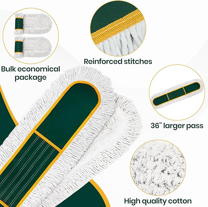 36” Commercial Duster Mops, Extra Large Floor Duster with 2 Replacement Pads, 60” Long Handle Heavy Duty Industrial Wet&Dry Flat Mop for Hardwood Floors, Marble, Laminate, Tile, Concrete, Garage