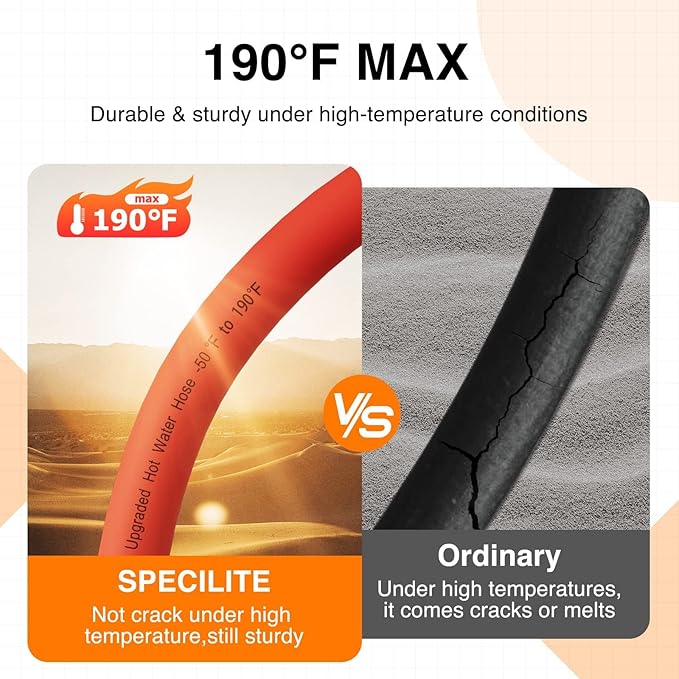SPECILITE 3/4" Hot/Cold Garden Water Hose 150 ft, -50℉-190℉,Flexible & Lightweight With 3/4" Brass Fittings for Yard, Outdoor, Farm, Red