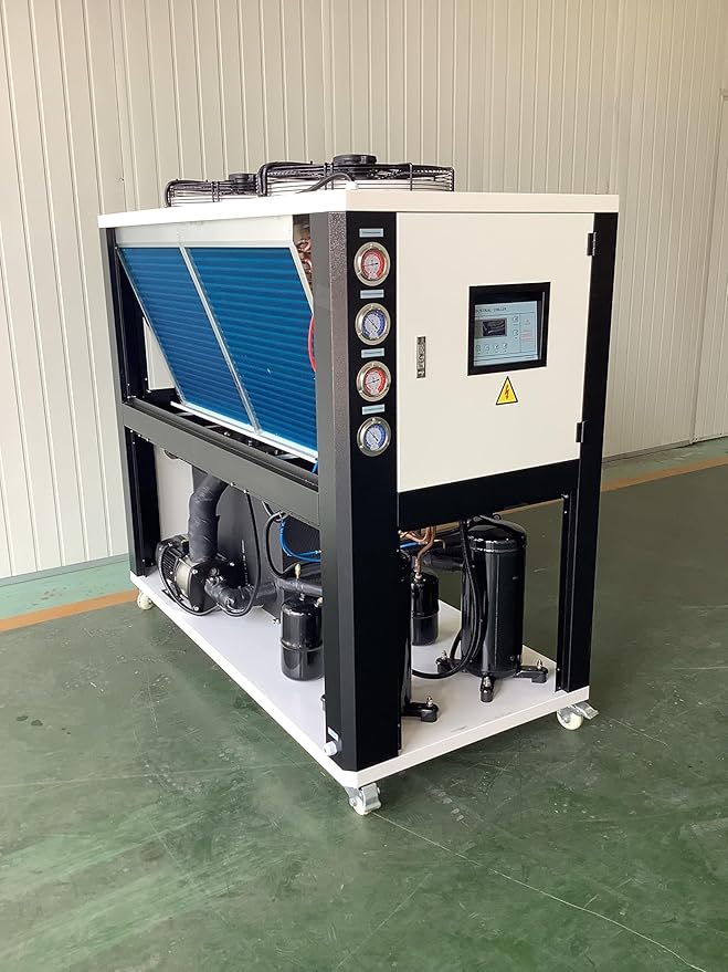 10HP Industrial Air-Cooled Water Chiller 220V 3-Phase 60hz |121,472 BTU Cooling Capacity, R407C Refrigerant, Precise Temperature Control 41°F-95°F for Industrial Process Cooling
