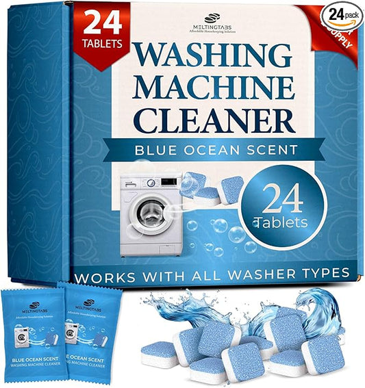 Washing Machine Cleaner Tablets – Deep Clean Washer Descale, Laundry Tub Cleaning Solution, Smell Fresh, Eliminates Buildup & Dirt, For Front & Top Load Washers, Easy-to-Use Tablets, 24 Pack