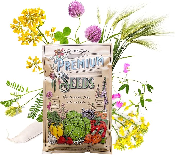 No-Till Farm and Garden Cover Crop Mix Seeds - 1 Lbs - Blend of Gardening Cover Crop Seeds: Hairy Vetch, Daikon Radish, Forage Collards, Triticale, More